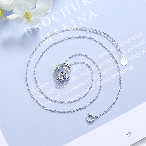 Necklace for women with zirconium diamond cat pendant niche design short clavicle chain necklace