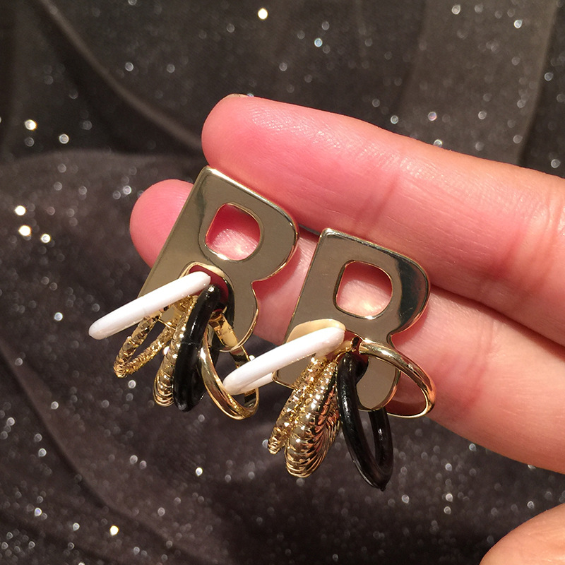 Golden Letter B Metal Earrings display picture 5