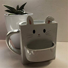 可爱的十二生肖动物兔咖啡杯茶杯 带夹层的陶瓷饼干杯子 创意水杯