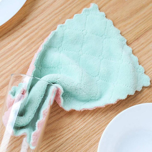 Double-sided thickened coral velvet household scouring pad, oil-free lazy rag, kitchen dish towel, composite water-absorbent cleaning