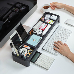 Multifunctional keyboard storage stand, multi-format organization miscellaneous storage rack, computer office desk space-saving shelf