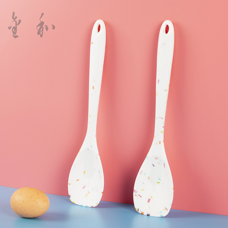 廠價矽膠沙拉勺耐高溫食品級寶寶輔食鏟子不粘奶鍋鏟彩點新款廚具