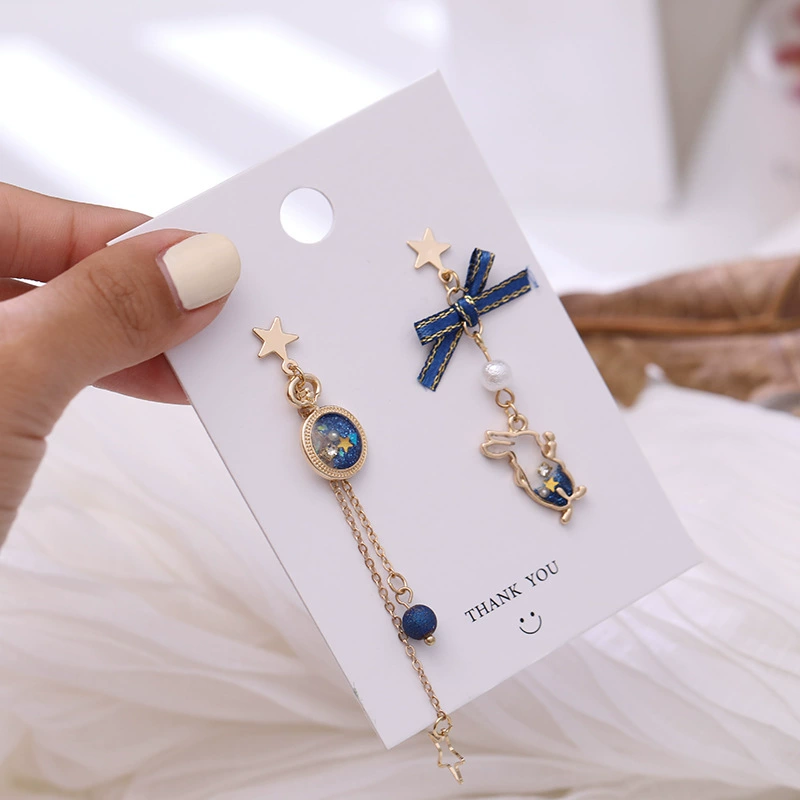 Серебряная игла, кролик, асимметричные длинные матовые серьги с бантом, серебро 925 пробы, Южная Корея, яркий запоминающийся стиль