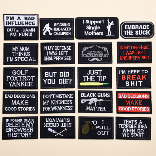 Black English letters multi-shape embroidery cloth patch Computer DIY clothing accessories badge patch patch shoe and hat applique