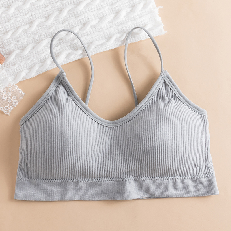 Correa de hombro delgada color sólido envuelto pecho verano ligero y cómodo con almohadilla de pecho transpirable tubo inalámbrico superior chica belleza espalda ropa interior