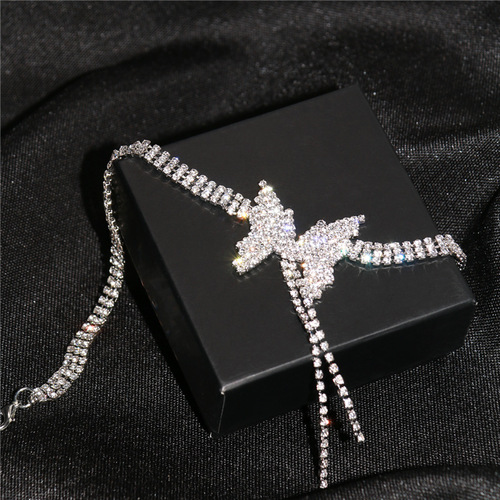 choker choker rhinestone necklace bridal bow clavicle chain short choker women's simple neckband earrings set