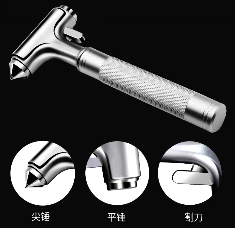 Car-Mounted Escape Hammer, Multifunctional 3-in-1 Emergency Life-Saving Fire Rescue Tungsten Steel Metal Hammer, Wholesale in Stock, Window-Breaking Tool