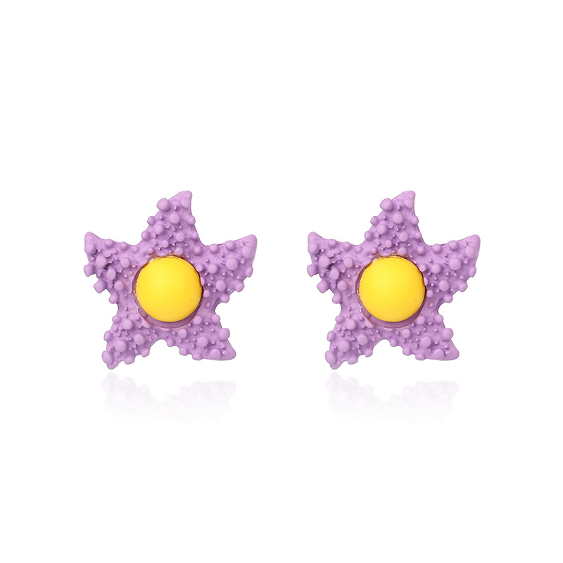 10g Weight Earrings, Ear Studs Classification Wedding, Travel Occasion Alloy Material Women'S Gender Simple Style Style Purple Color Korea Candy Color Childlike Egg Yolk Star Earrings Purple Star Cute Flower Earrings Wholesale Nihaojewelry 6