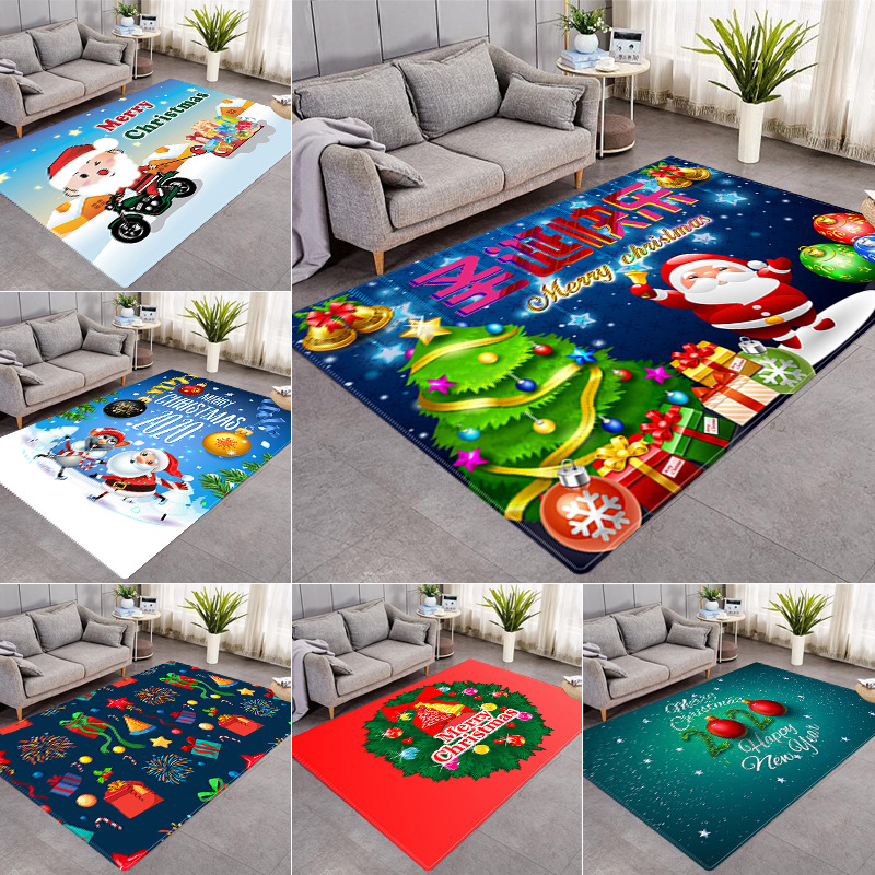 圣诞节3D印花地垫地毯 家居客厅沙发毯 卧室床边满铺水晶绒地毯