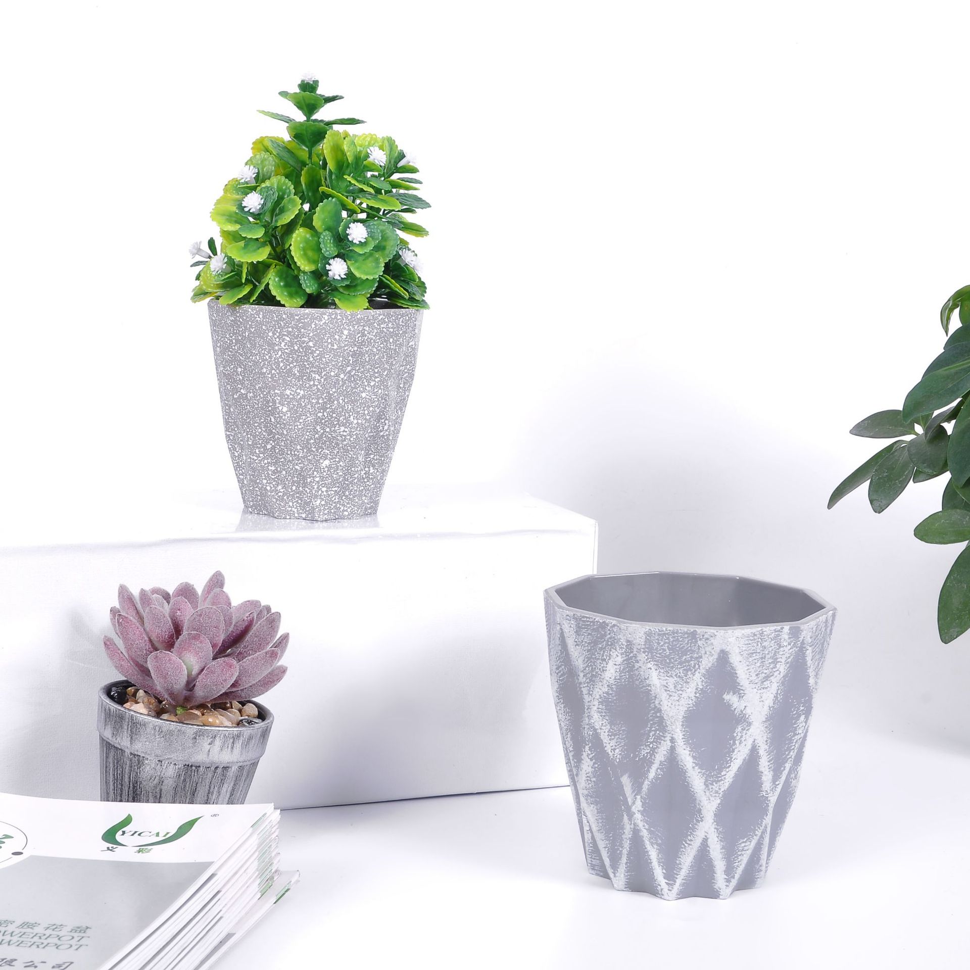 Nordic creative cement flowerpots, cylindrical and rhombic irregular succulent plants, office desktop potted plants with trays detail image 5