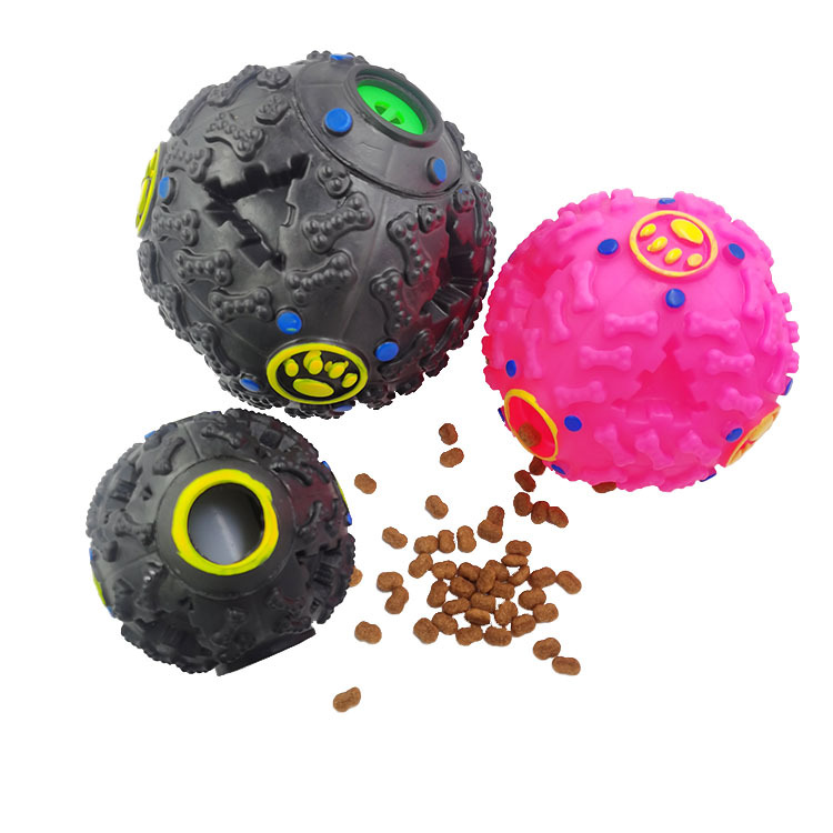 Fabricante en stock perro sonido merienda Bola de fuga de alimentos juguete molar rompecabezas extraño bola Dispositivo de fuga suministros de alimentos para mascotas