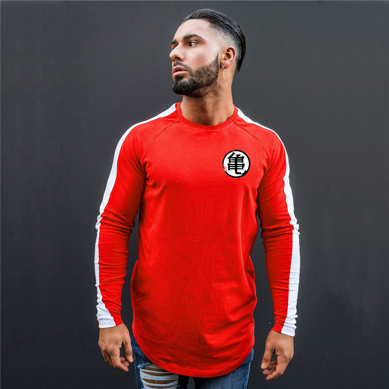 Dragon Ball tortuga de hadas de otoño e invierno gimnasio de moda cuello redondo SLIM-Fit manga larga deportes al aire libre que basa la camisa camiseta para hombres