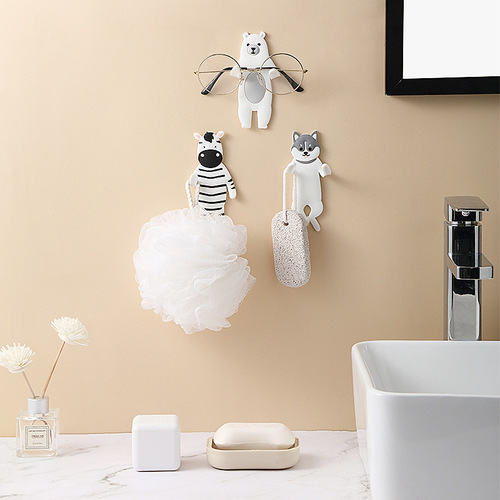 Cartoon creative bendable animal-shaped hook kitchen bathroom nail-free storage storage rack cross-border