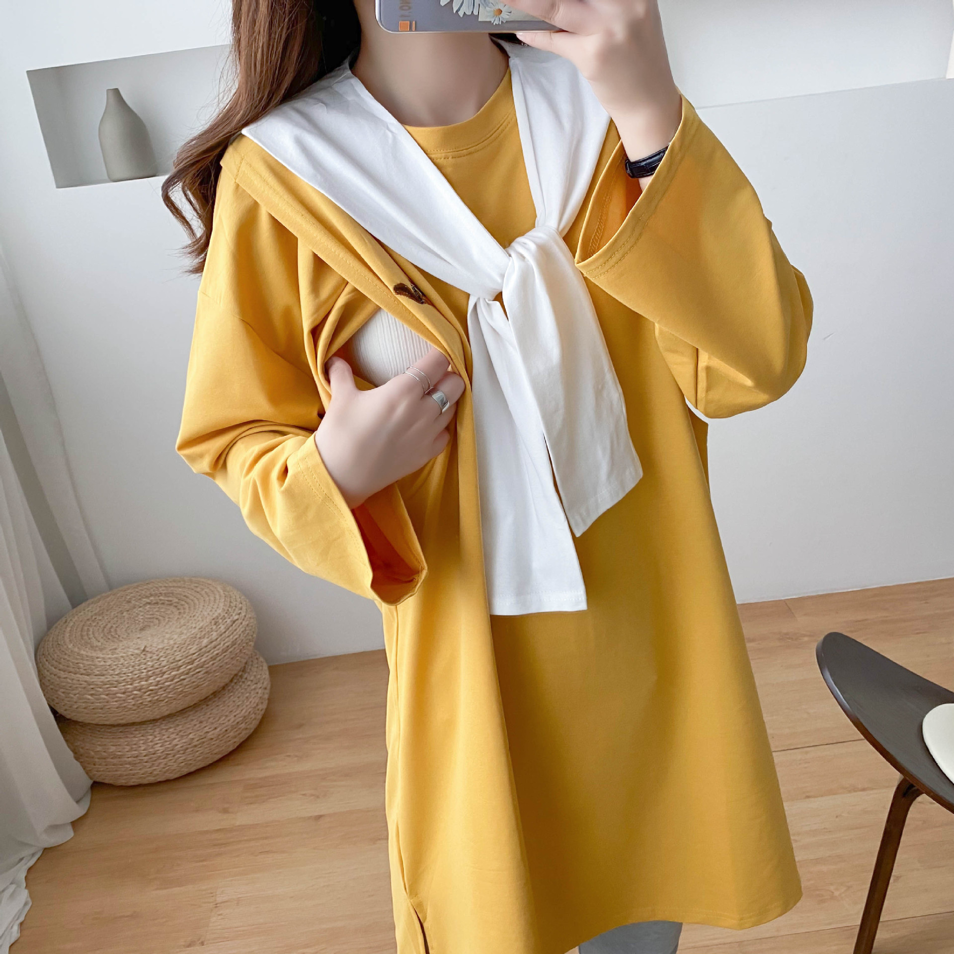 9099 Postpartum Breastfeeding Top Outgoing Breastfeeding Clothes Loose Large Size Mid-length Two-piece Breastfeeding Sweater Breastfeeding Clothes
