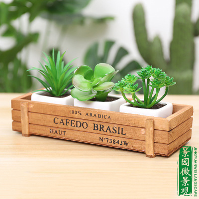 微景观多肉木盒花盆长方形种植盆复古木质多肉植物盒收纳盒整理盒