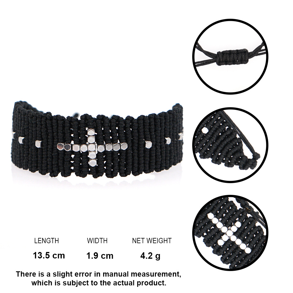 Pulsera De Pareja Tejida Negra De Moda Cuerda De Amistad Mezclar Y Combinar Cuentas De Plata Joyería Tejida Hecha A Mano display picture 1