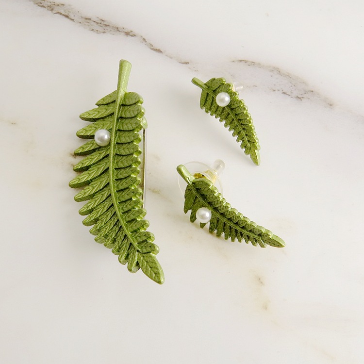 歐美飾品 速賣通百搭小樹葉花精品胸針烤漆人造珍珠耳釘滿200包郵