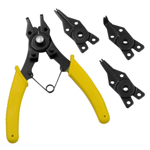 Four-in-one red circlip pliers, four-head retaining ring pliers, circlip pliers, for shaft, spring disassembly and assembly, internal use, external use