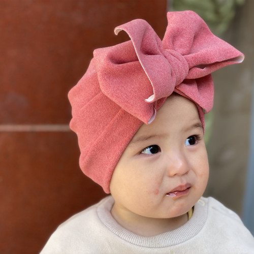 European and American autumn and winter children's big bow Indian hat imitation cashmere children's hooded cap cap