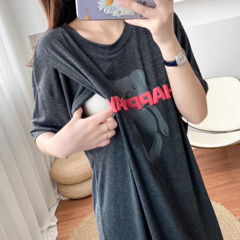 9077 Breastfeeding Clothes Going Out Fashion Summer Short-sleeved Mid-length Breastfeeding Dress Cartoon Breastfeeding Clothes Hot Mom Breastfeeding