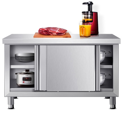 商用不锈钢拉门工作台家用厨房操作台台面储物柜荷切菜桌子案板柜|ru