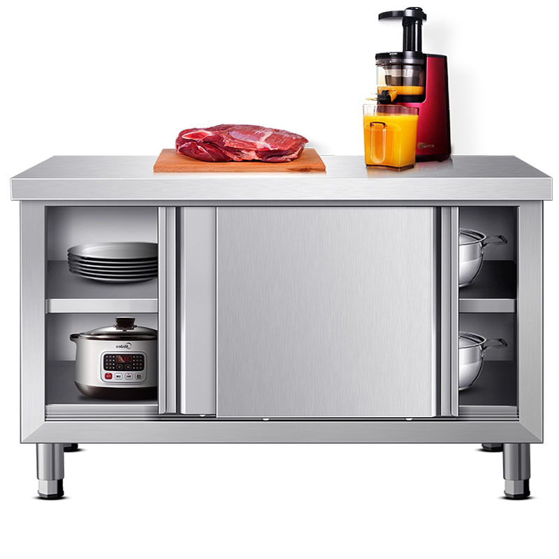 商用不锈钢拉门工作台家用厨房操作台台面储物柜荷切菜桌子案板柜|ru