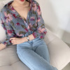 Spring shirt, autumn retro sexy top, floral print, long sleeve, western style, oversize