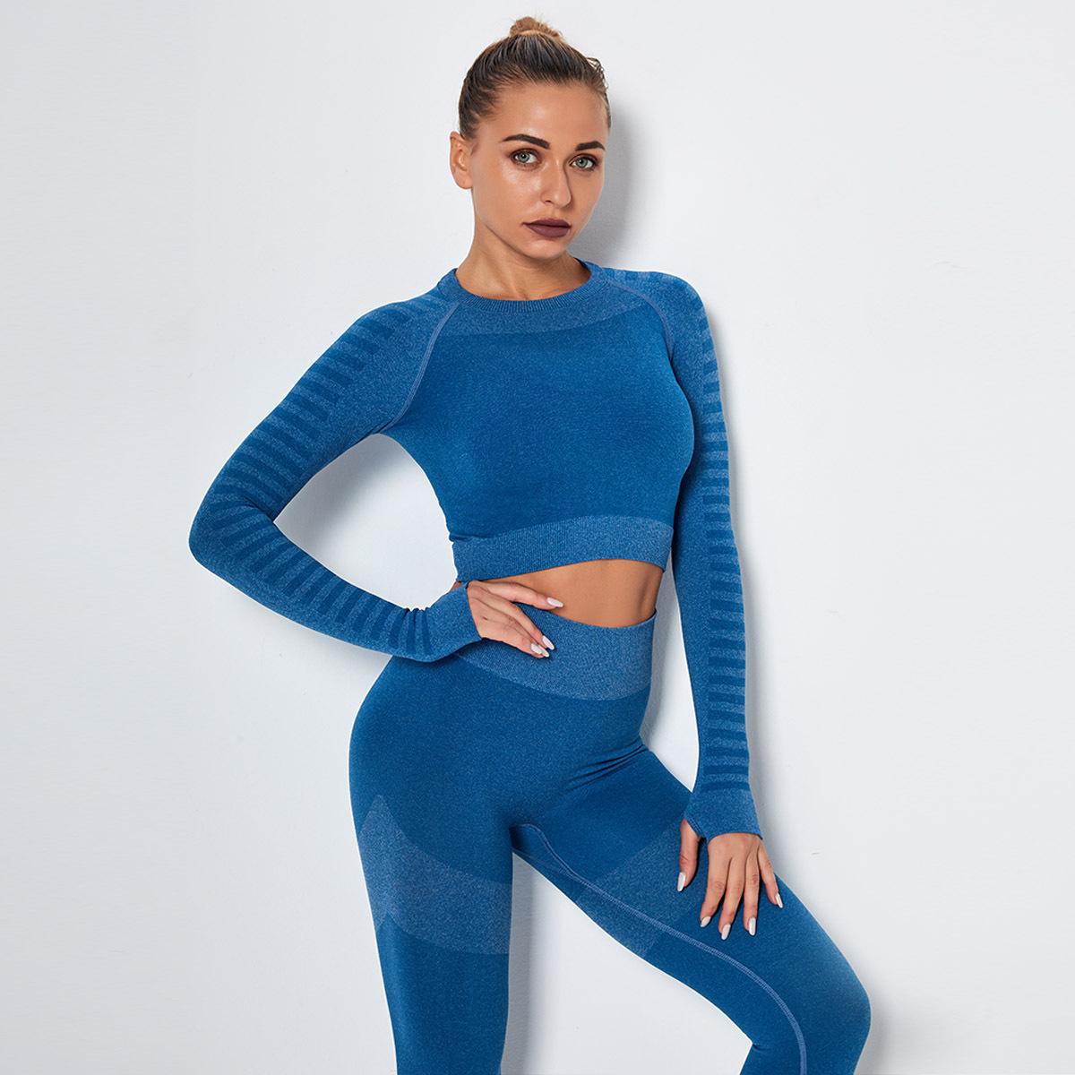 seamless knitted moisture wicking high elastic long-sleeved yoga wear NSNS11039