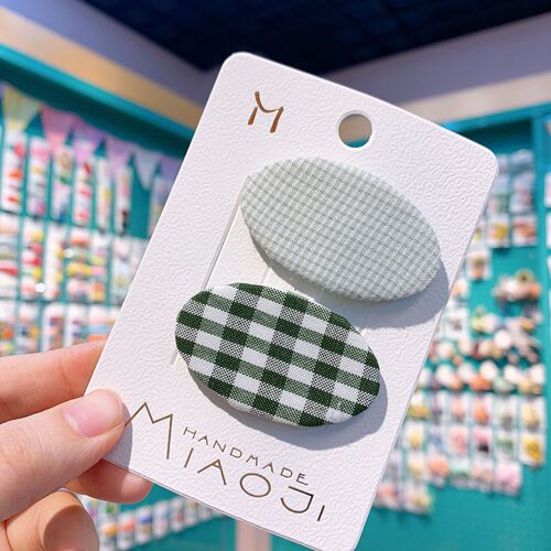 Children's fabric plaid hairpin small fresh oval side clip set cute BB clip baby headwear accessories