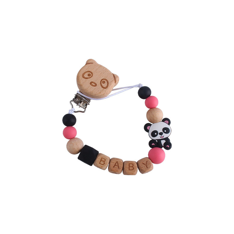 Nombre del bebé personalizable silicona pequeño Panda teether Cadena de chupete Bebé haya chupete clip de juguete de dibujos animados mordedor