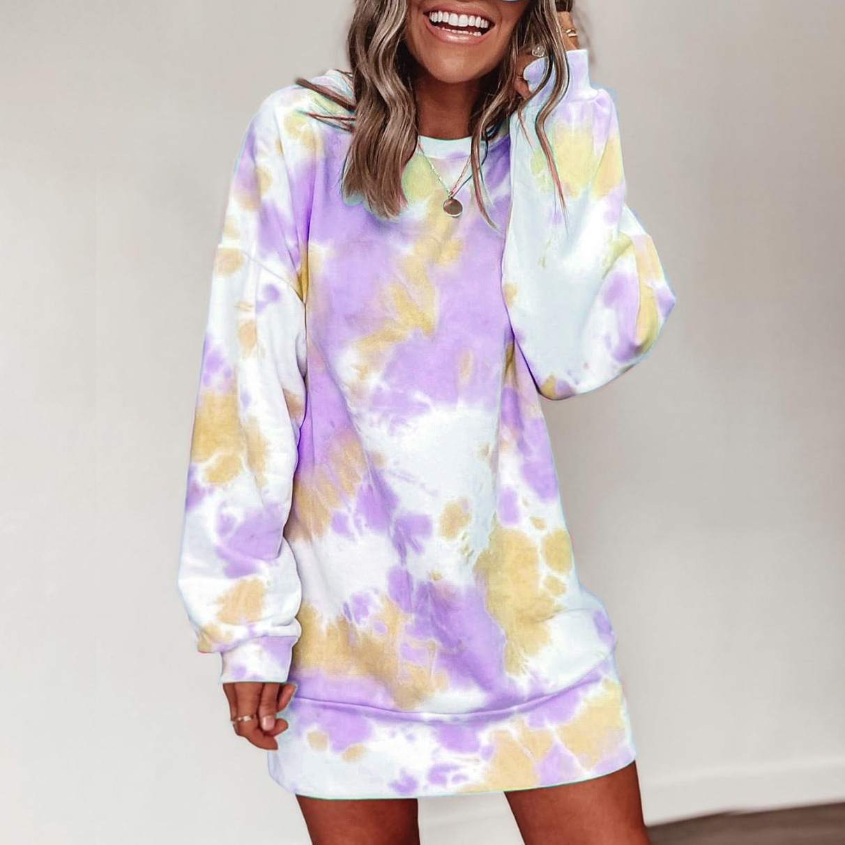 loose long-sleeved tie-dye dress  NSKL18733