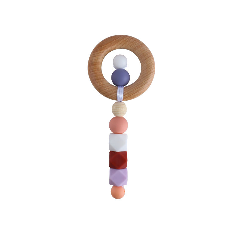Nueva historieta DIY haya anillo mano palo juguete mordedor bebé cuentas de silicona dientes molienda palo Amazon nuevo
