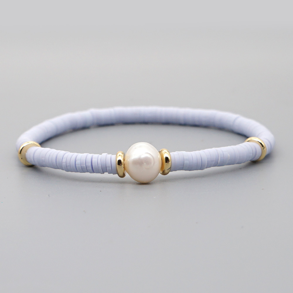 Fashion Bohemian Beach Style Natural Baroque Pearl Color Soft Ceramic Letter Bracelet For Women display picture 10