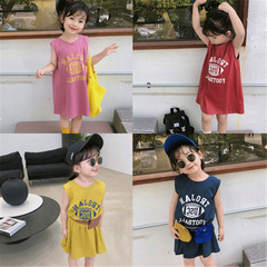 女童裙子字母無袖背心裙連衣裙 2024夏季韓版寶寶洋氣童裝t恤裙潮