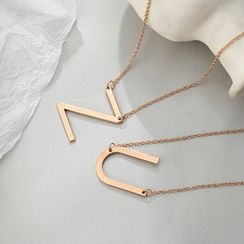 Europe and America Cross Border Hot Sale 26 English Letters Pendant Fashion Necklace Personalized Cr