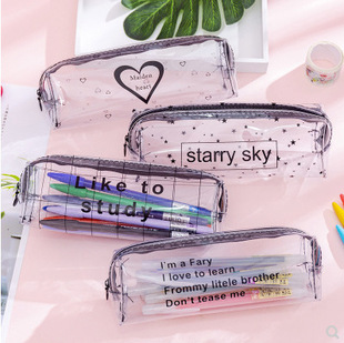 Korean Cute Simple Transparent Letter Octagonal Pencil Bag Small Fresh Creative Student Portable Pencil Bag Stationery Bag