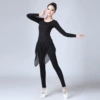 Black long-sleeve with a round collar, trousers, J02