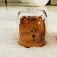 创意熊猫动物隔热双层玻璃水杯家用女可爱学生网红猫爪杯子透明