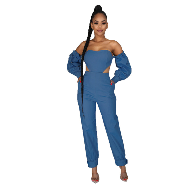 One-Shoulder Denim Jumpsuit NSXHX68154