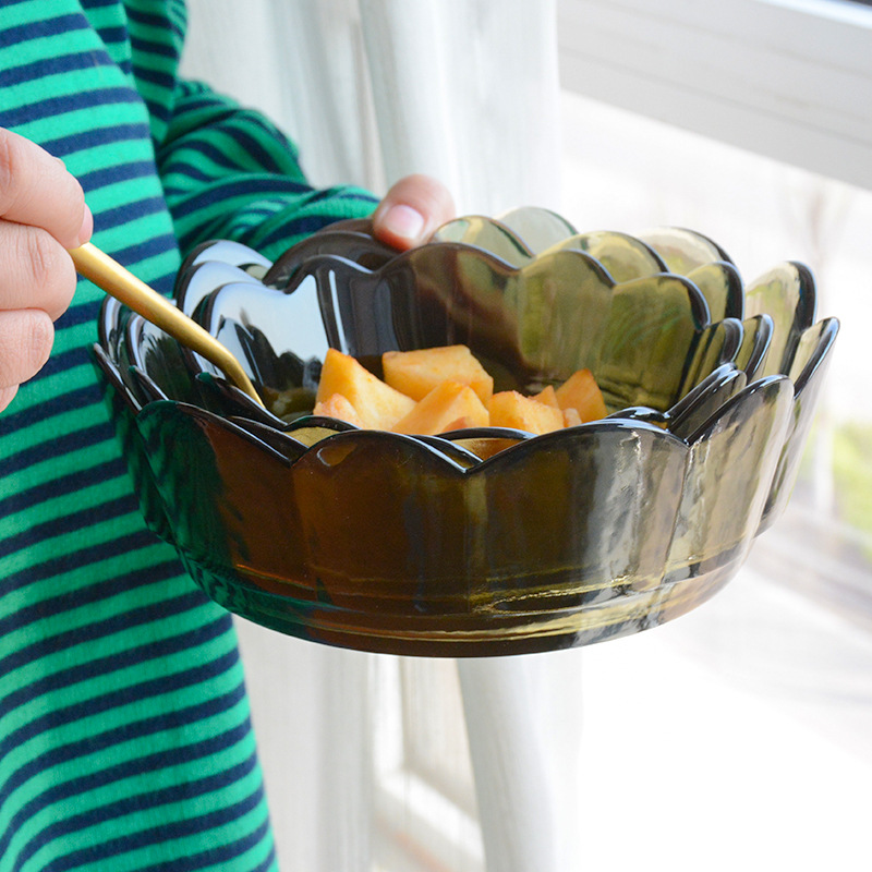 北歐ins皇冠玻璃蓮花碗創意金邊家用水果沙拉碗銀耳湯碗餐具批發