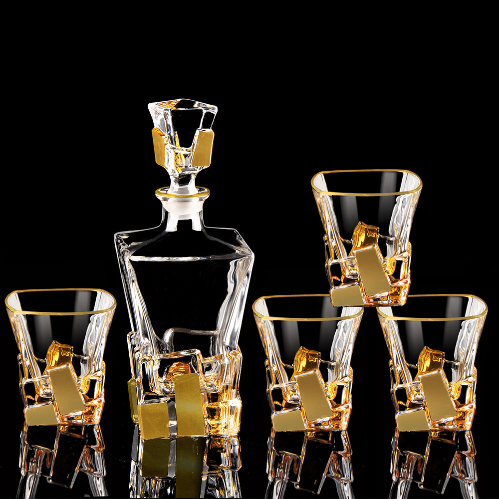 跨境奢华描金威士忌酒樽套装 创意水晶玻璃酒杯啤酒杯酒具套装