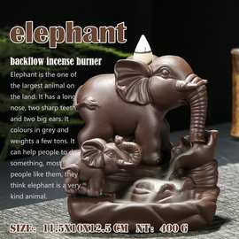 酷奇陶瓷创意居家室内摆件elephant母子大象小象吉祥动物倒流香炉