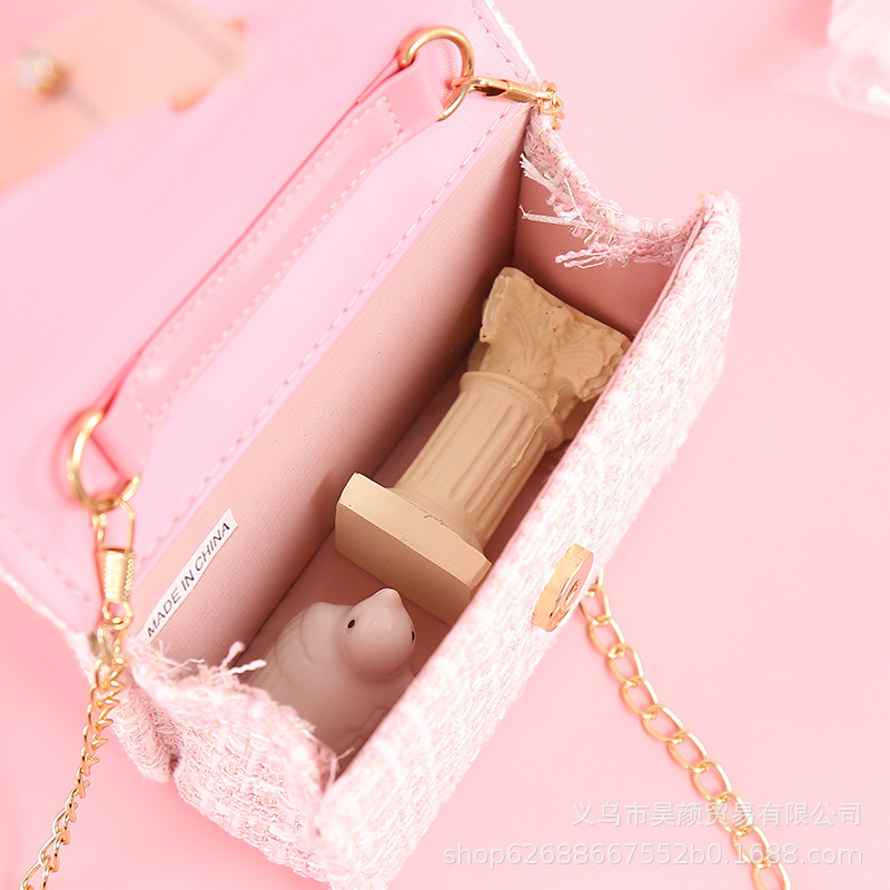 2021 estilo Chanel nueva versión colorida mariposa nudo portátil perla hombro crossbody bolso de los niños 923