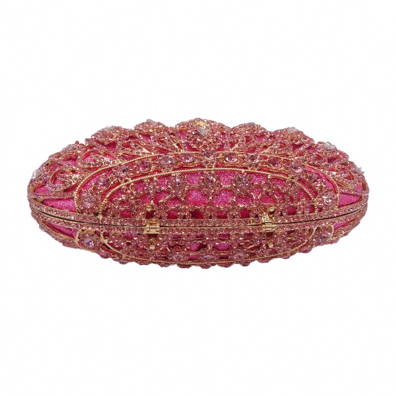 Túi clutch dạ tiệc nữ đính đá kim cương đỏ hình vương miện, xách tay hoặc đeo chéo 20x7x13 cm — Màu đỏ, Màu hồng chi tiết 10