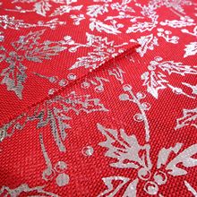 红色麻布 圣诞一品红圣诞树叶烫银面料 麻布抽绳袋 束口袋面料
