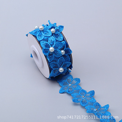 En stock 3,3 cm de una sola capa de flores bordadas de seis pétalos de flores orden perla encaje de organza de encaje ropa de falda de DIY