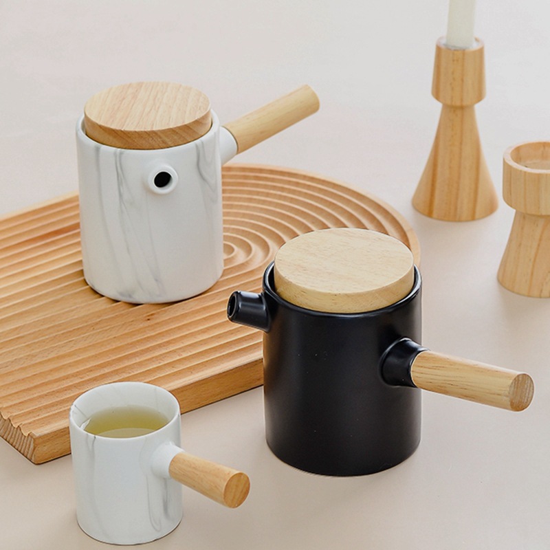 Manija de madera personalizada mango lateral olla una olla cuatro tazas con filtro de té creativo juego de té japonés caja de regalo embalaje logotipo personalizado