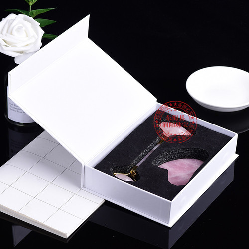 Natural crystal jade semi-precious stone pink crystal roller massager scraping board Xiu jade set gift box beauty face slimming