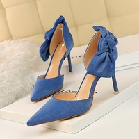 2136-5 Korean fashion Stiletto High Heel suede hollow shallow mouth sexy thin pointed bow hollow sandals
