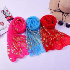 Elegant Silk Scarf, Long-Sleeve Scarf, Summer Sun Protection, Dual-Use Sun Scarf, Gold-Leaf Peacock Design Scarf, Versatile Silk Scarf